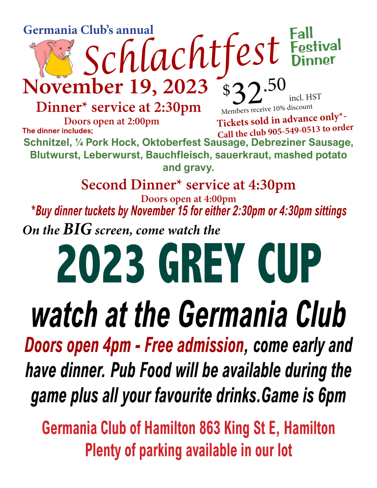 German Fall Festival Dinner & Grey Cup Party German Fall Festival Dinner & Grey Cup Party