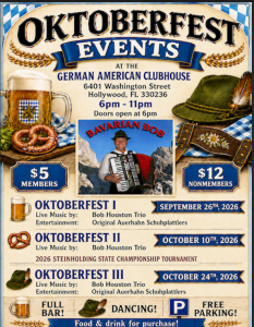 Oktoberfest at the German American Club in Hollywood, FL 2026